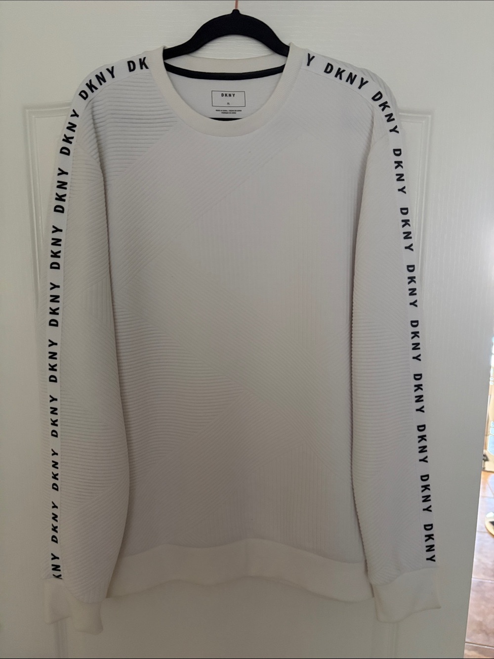 Dkny White Sweatshirt with Black Logo Tape Sleeves
